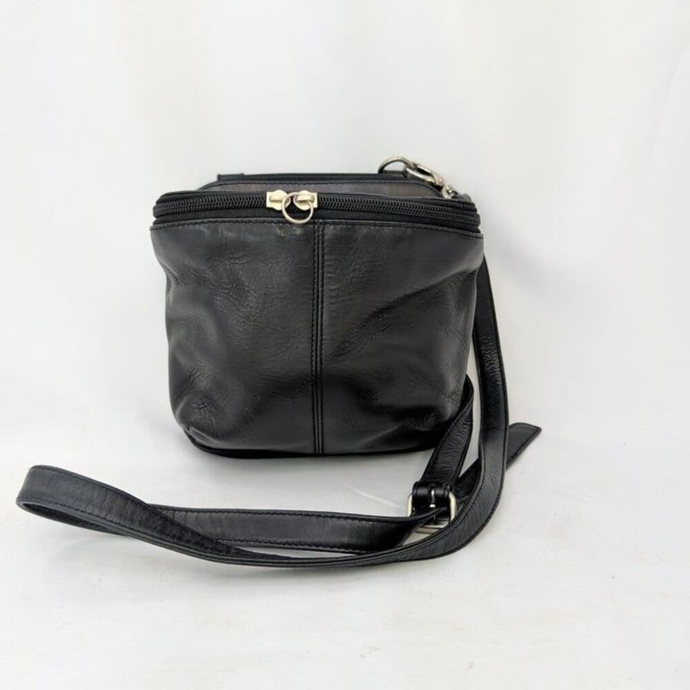 Vtg Hobo International Black Leather Organizer Crossbody Bag Wallet Purse Women